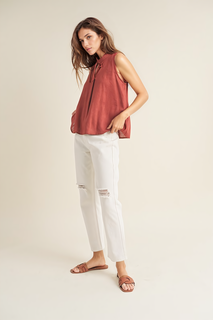 Linen High Neck Tank In Burl Wood – Autumn Grove Clothing