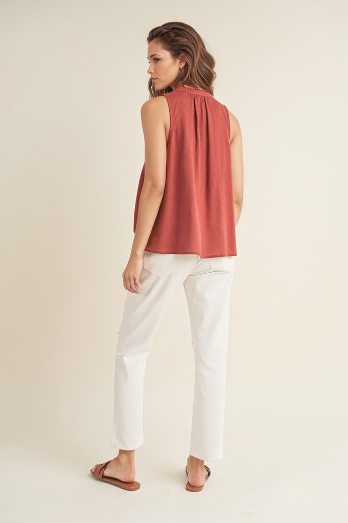 Linen High Neck Tank In Burl Wood – Autumn Grove Clothing