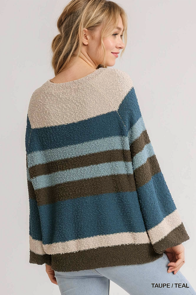 Taupe And Teal Sweater Pullover | Autumn Grove Clothing