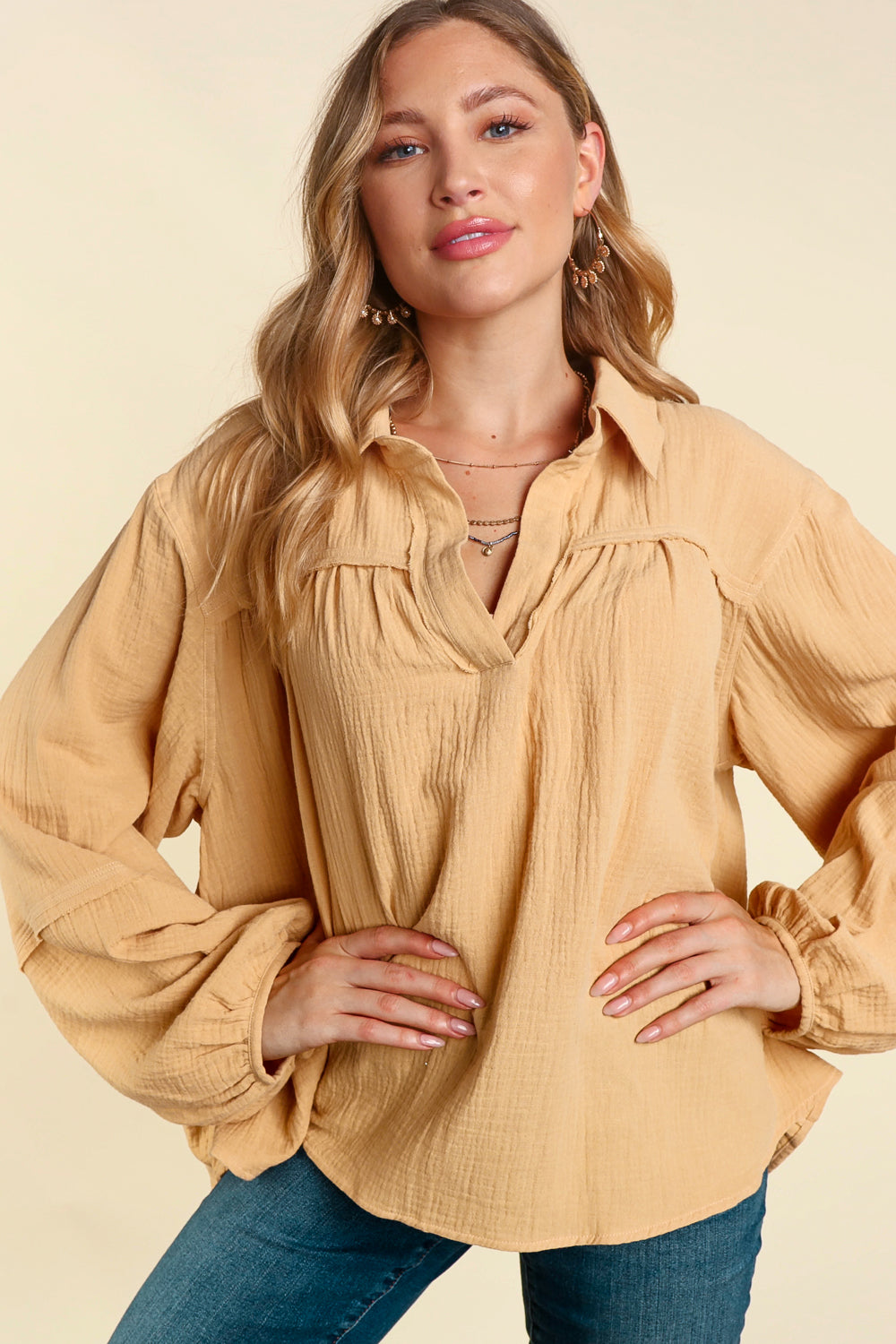 Baby Doll Tops in Taupe | Babydoll Blouse | Autumn Grove Clothing